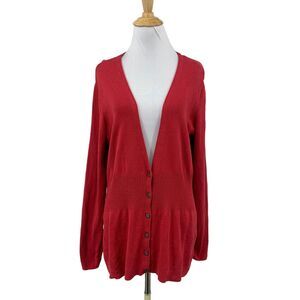 Nic + Zoe Cardigan Womens XL Extra Large Red Pink Button Front Pintuck Tunic